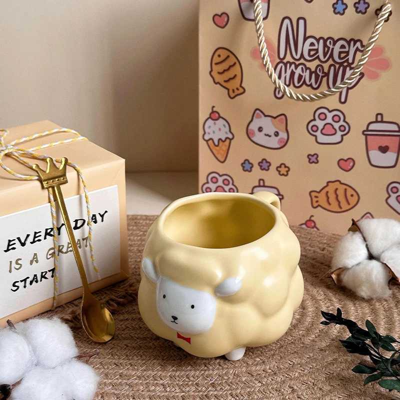 High Beauty Cute Cartoon Sheep Mug with Handle Household Ceramic Drinking Water Cups Breakfast Cup Girls Birthday Gift Souvenir C251210
