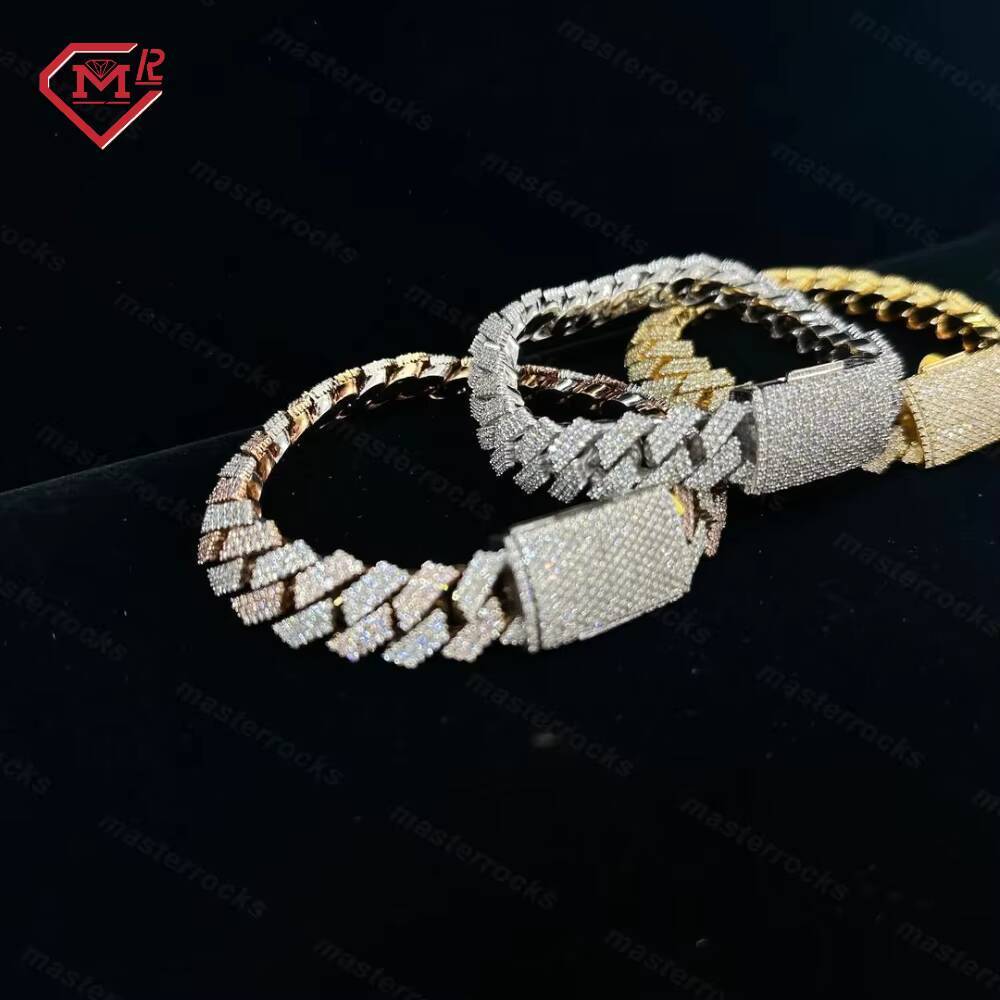 12mm 3 Rows 925 Sterling Silver Cuban Bracelet Colored Hip Hop d Vvs Moissanite Cuban Link Chain Bracelet