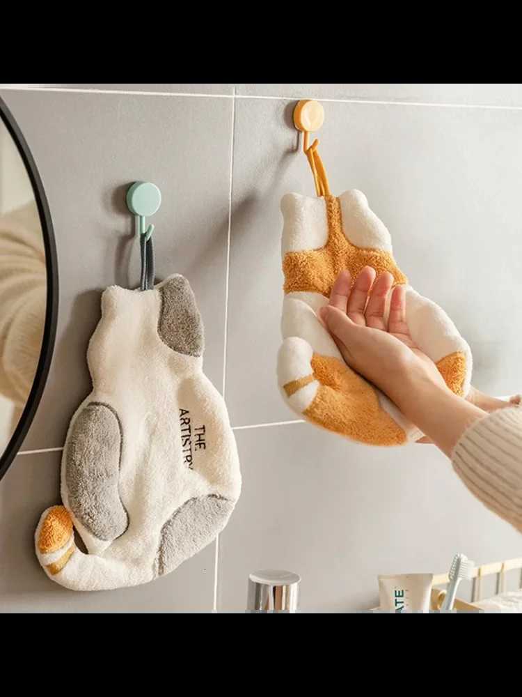 1Pcs Cute Cat Hanging Towel Kitchen Hand Towel Bathroom Soft Absorbent Handkerchief Wipe Towel Cartoon Kids Towels C251210