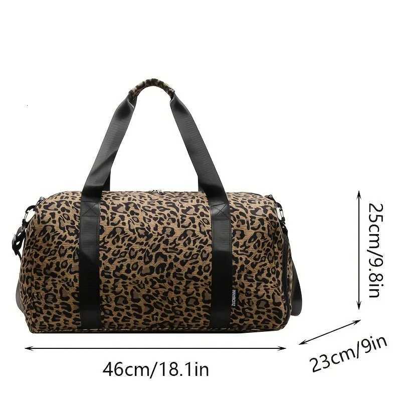 Fiable Ladys Leopard Print Tote Bag Large Capacity Travel Bag Weekender Overnight Bag with Shoe Cpartment Y251209
