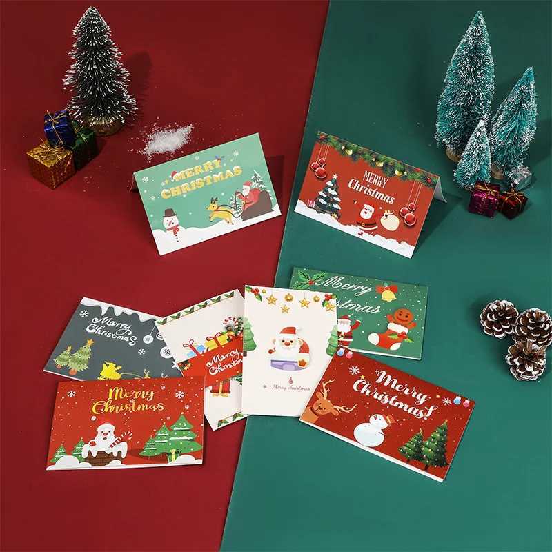 8pcs/set Merry Christmas Fold Greeting Cards Party DIY Gift Card New Year Postcard Print Gift Card Christmas Decoration Supplies H251210
