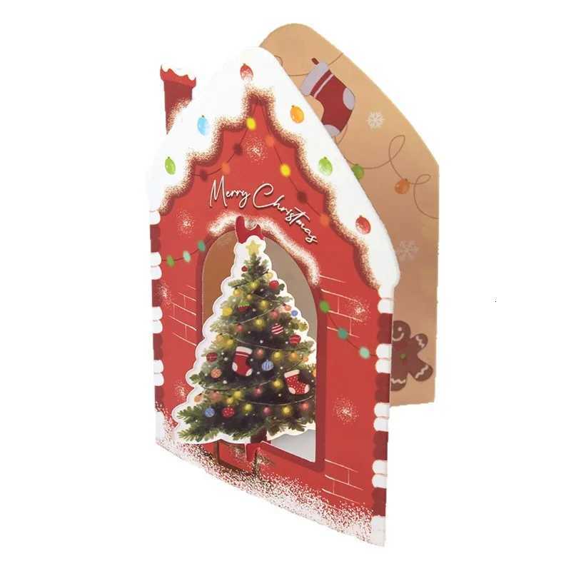 10Pcs 3D Christmas Greeting Card Creative House Shape Postcard Card Merry Christmas Decoration For He New Year 2026 Gift Cards H251210