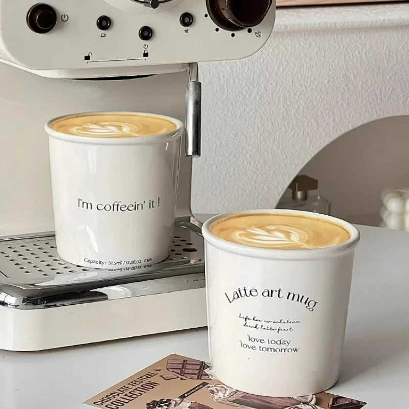 Paper Cup Shape Ceramic Mug Rolled Edge Coffee Mugs Nordic Style Letter Latte Ceramic Mugs Home Cafe Tools C251210