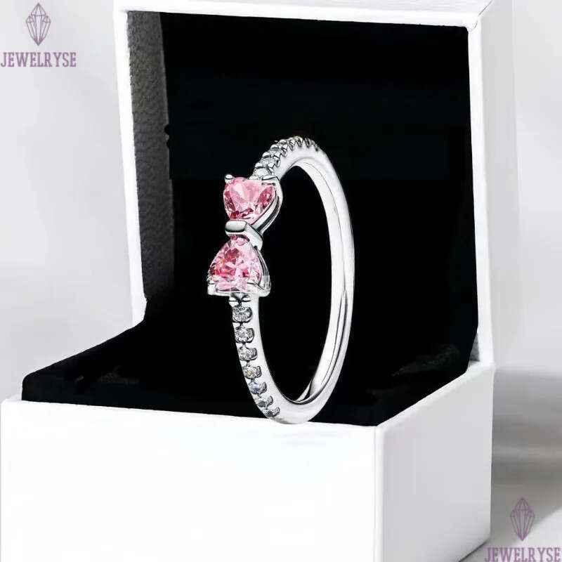 Rose gold Pink stone Crown Heart Rings with Retail Box 925 Silver CZ diamond Women Girls Wedding Nail Bowknot Tennis Engagement Ring Factory wholesale