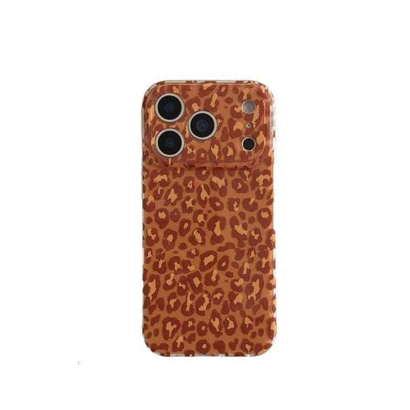 ins Korean Style Orange Leopard Print Compatible with iPhone 17 Apple 16 Pro Max Phone Case 15 Full Coverage Protective Cover