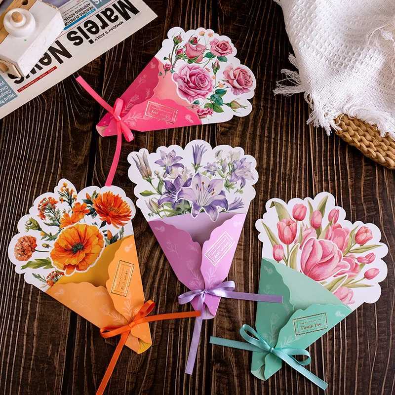 Floral Bouquets Card 3D Hot Stamping Greeting Cards Festivals Blessings Message Cards Souvenirs Creative Small Cards H251210