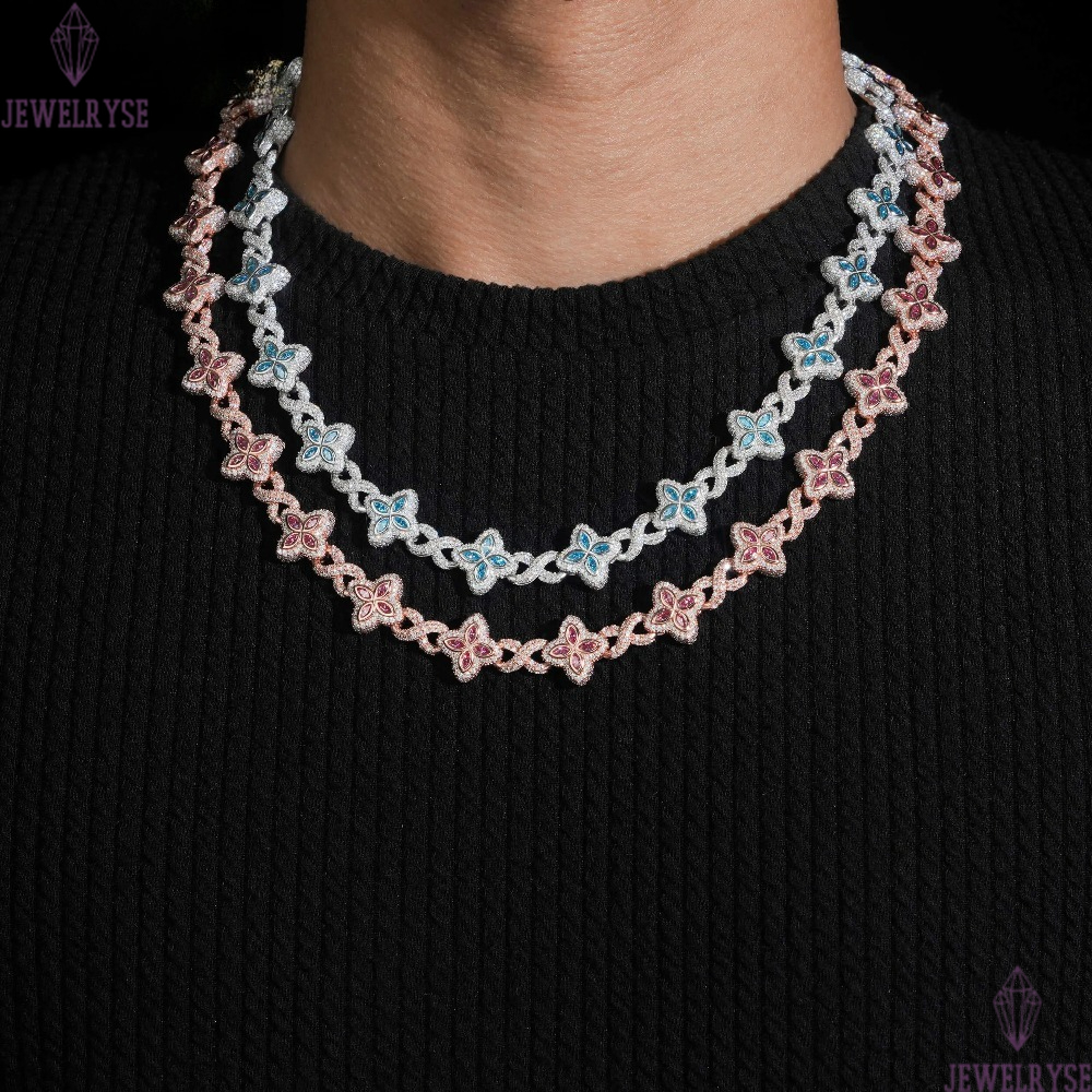 15mm Iced Out Hip Hop Jewelry Bracelet 925 Solid Silver Marquise Diamond VVS D Moissanite Cuban Link Chain Clover Necklace