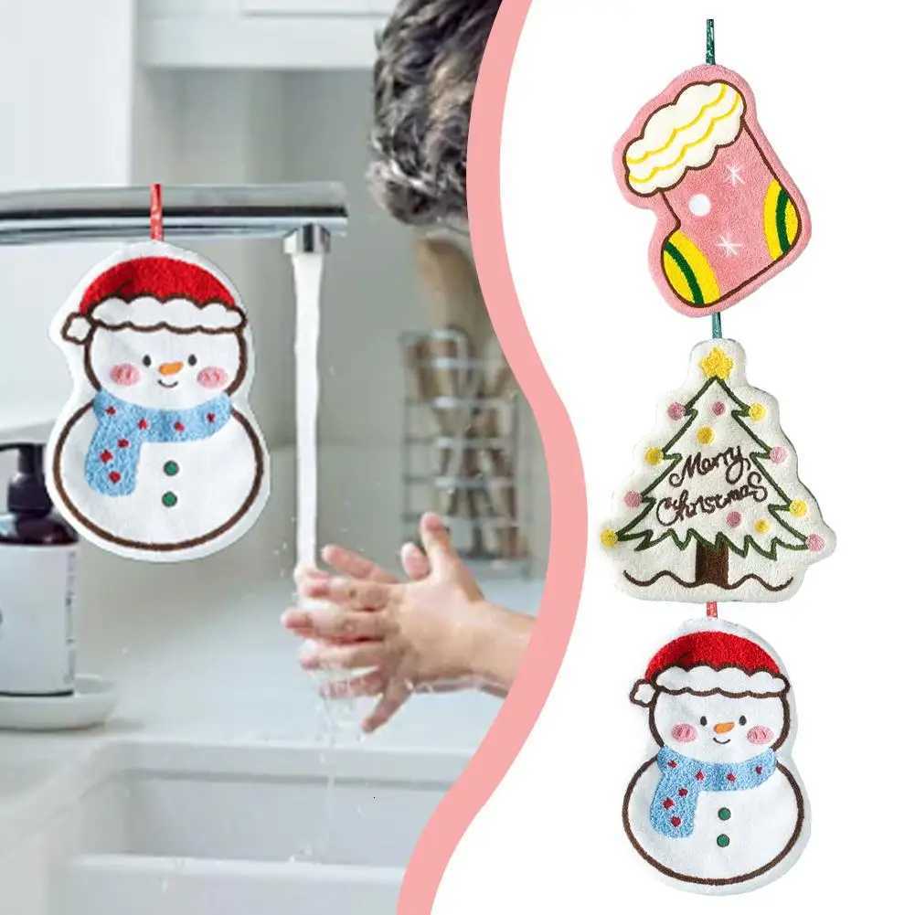 Cartoon Christmas Towel Snowman Gingerbread Man Coral Fleece Wipe Cloth Home Party Decoration New Year Gift C251210