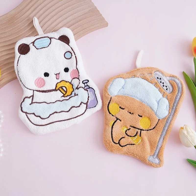 Cute Panda Bubu Dudu Cartoon Hand Towel Soft Bear Double Layer Thick Absorbent Coral Fleece Hanging Towel for Home and Travel C251210