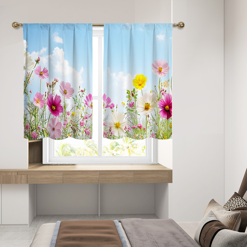 YL-37927 Spring Floral Digital Print Kitchen Filter Curtain Living Room Cafe Bathroom Short Curtain Rod