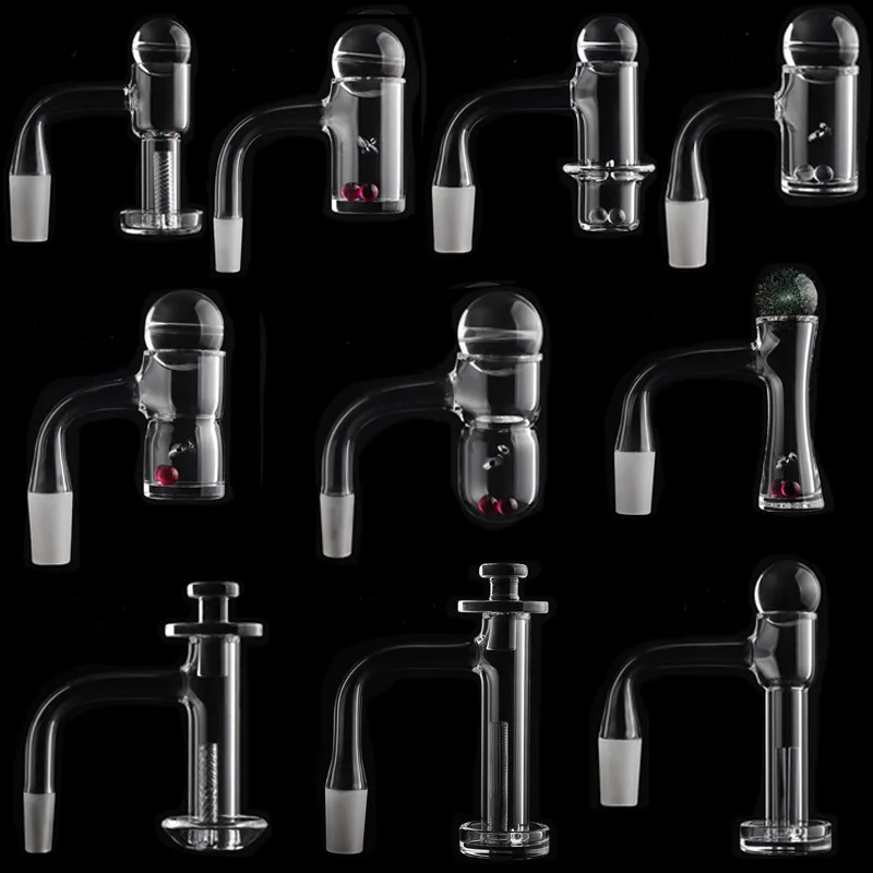 10 Style Handmade Quartz Banger Nails Beveled Edge Control Tower Terp Slurpers Terp Slides Banger Nials With Hollow sandblasting Pillar/Quartz Cap Set