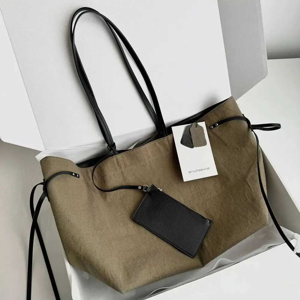 Wens Neutral Natural Sand Color Cott Double Te Underarm Tote Bag Casual Large Capacity Single Shoder Cputer Bags Y251209