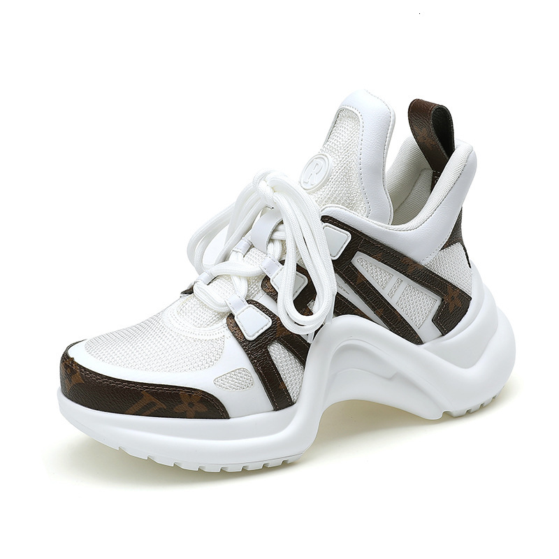 Designer Shoes Sports Bow-Shaped Dad Thick-Soled Height-Increasing Genuine Leather Casual Color-Block Breathable Women's Shoes
