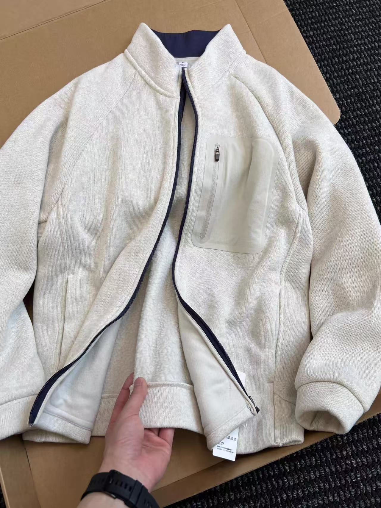 Men's knitted fleece zipper jacket for autumn and winter casual stand-up collar jacket