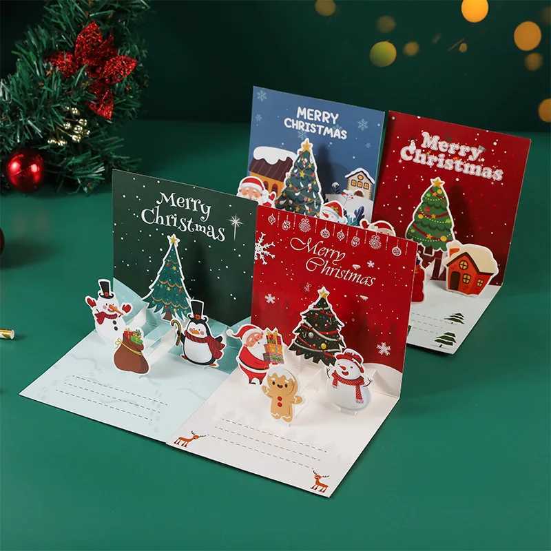 3D Santa Greeting Cards Folding Merry Christmas Best es Card Xmas Gift for New Year Blessing Thank You Postcard Decoration H251210