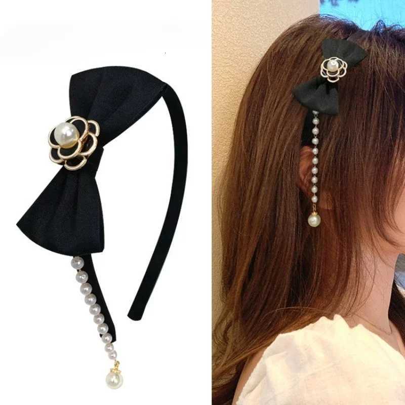 Korean Fabric Bow Hairbands for Women Camellia Flower Pearl Tassel Headbands Fashion Hair Band Headwear Hair AccessoriesT251210