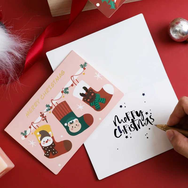 10PCS Christmas cartoon greeting card gift decoration card Christmas thank you greeting card with envelope rand style H251210