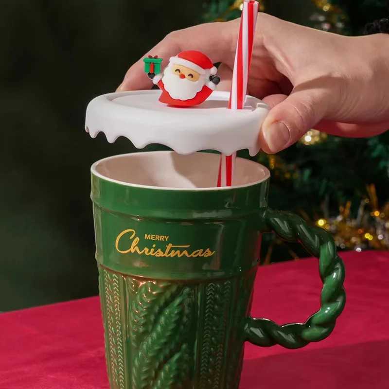 Creative Christmas Mug Water Cup with Lid and Spoon Ceramic Coffee Cup New Design Office Home Drinking Mugs Childrens Gift C251210