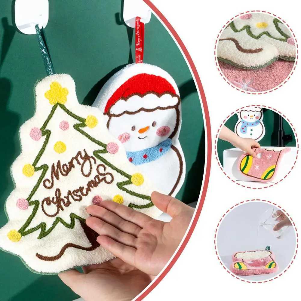 Christmas Hand Towel Cartoon Design Coral Fleece Material Snowman Gingerbread Man Kitchen Bathroom Decoration C251210