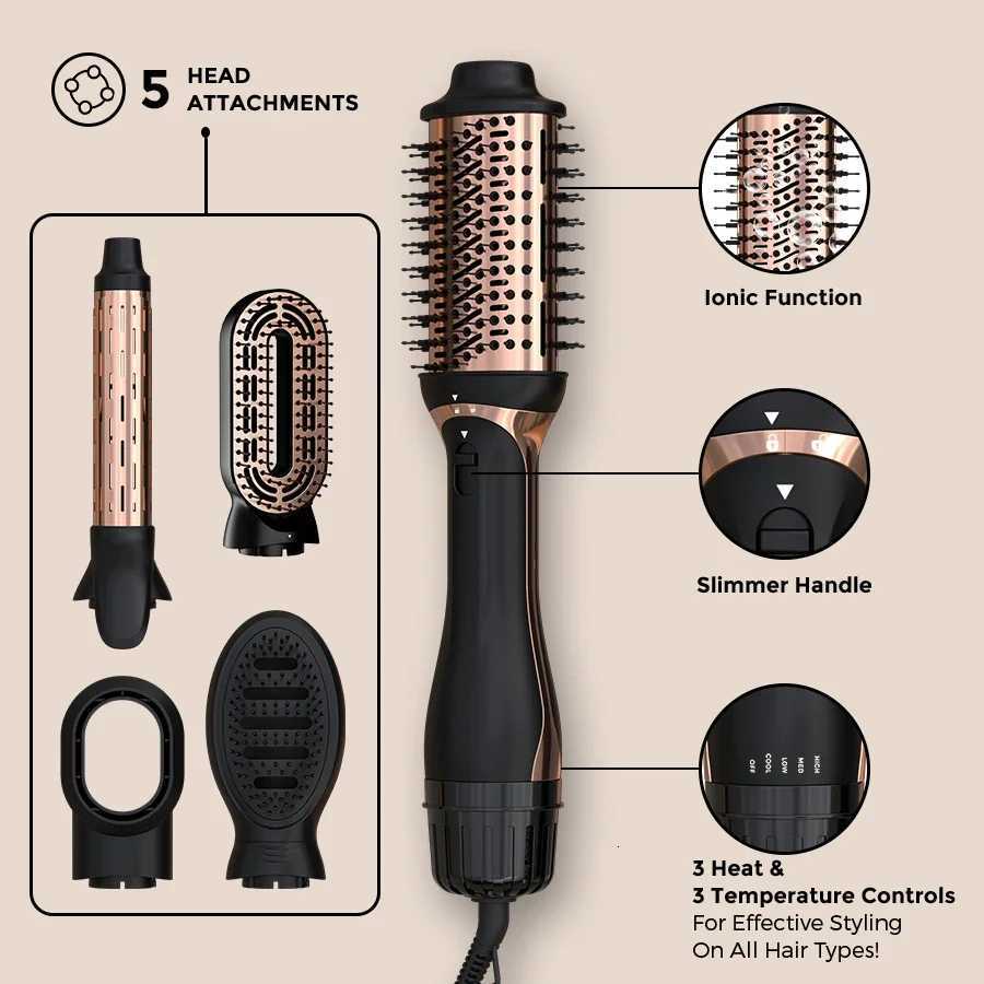 Hot Air Brush 5-in-1 Multifunctional Hair Styling ToolsHair Dryer Straightening Brush Hair Curler Straightening Brush220VT251210