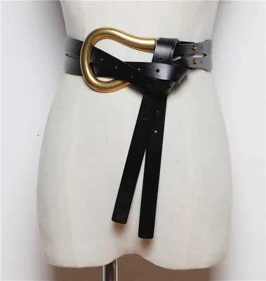 Luxury NEW Genuine Leather double Belts Luxury Metal U Buckle belt women girls retro vintage large belt for coat jeans black white Y251210