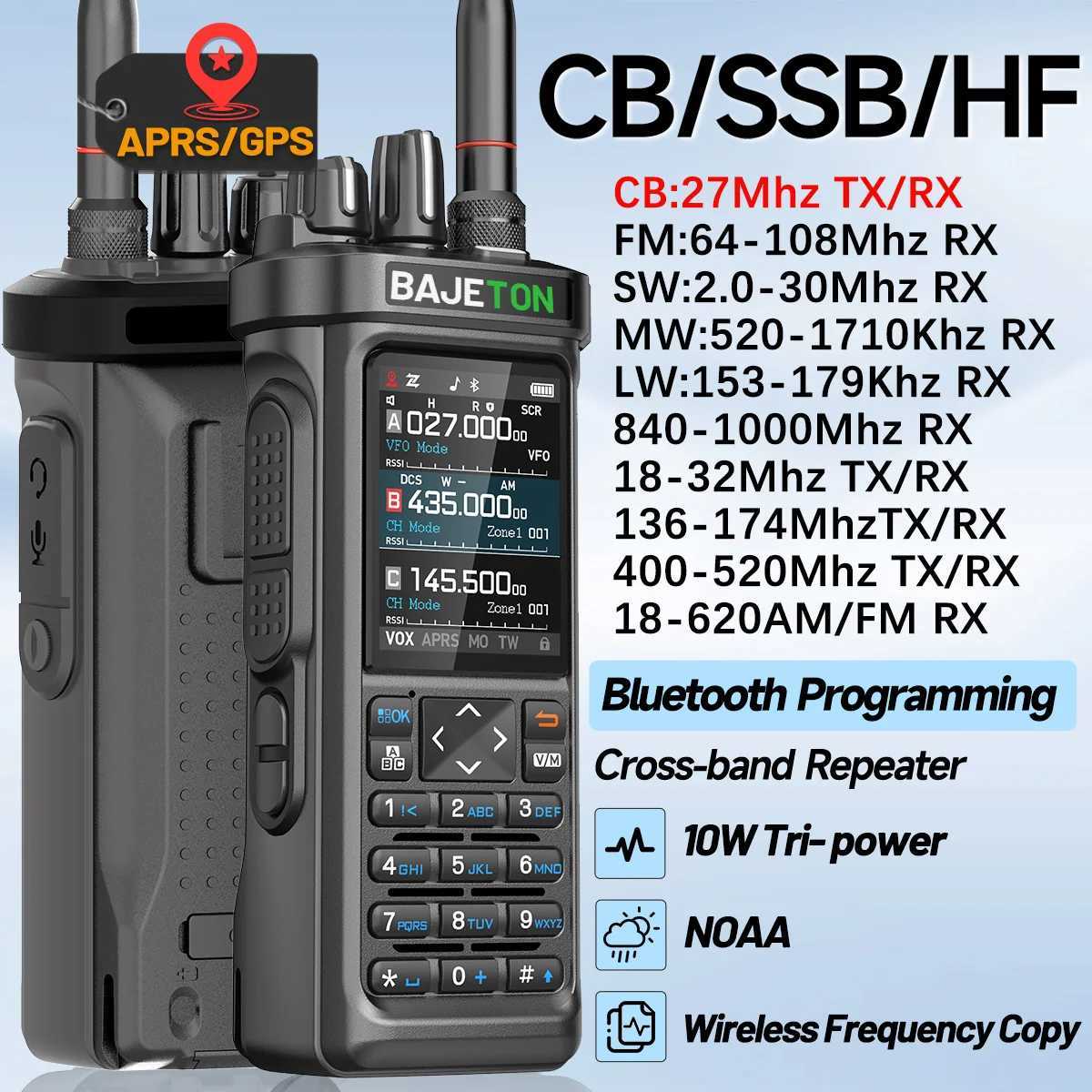 BAJETON BJ-9000 APRS GPS Walkie Talkies Programming 10W CB 27Mhz Transceiver Receive ShortWave For RT-950 Ham Radio M251210