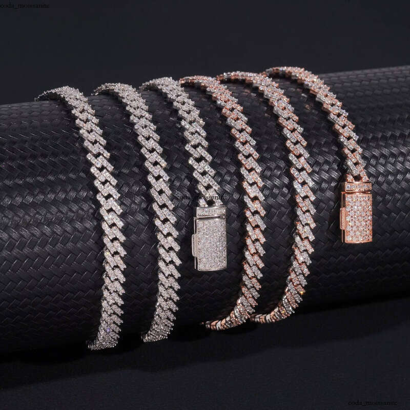 Pass VVS Moissanite Tester Ice Out One Row Hip Hop Thin 5mm Width 925 Sliver Silicon Stone Cuban Chain