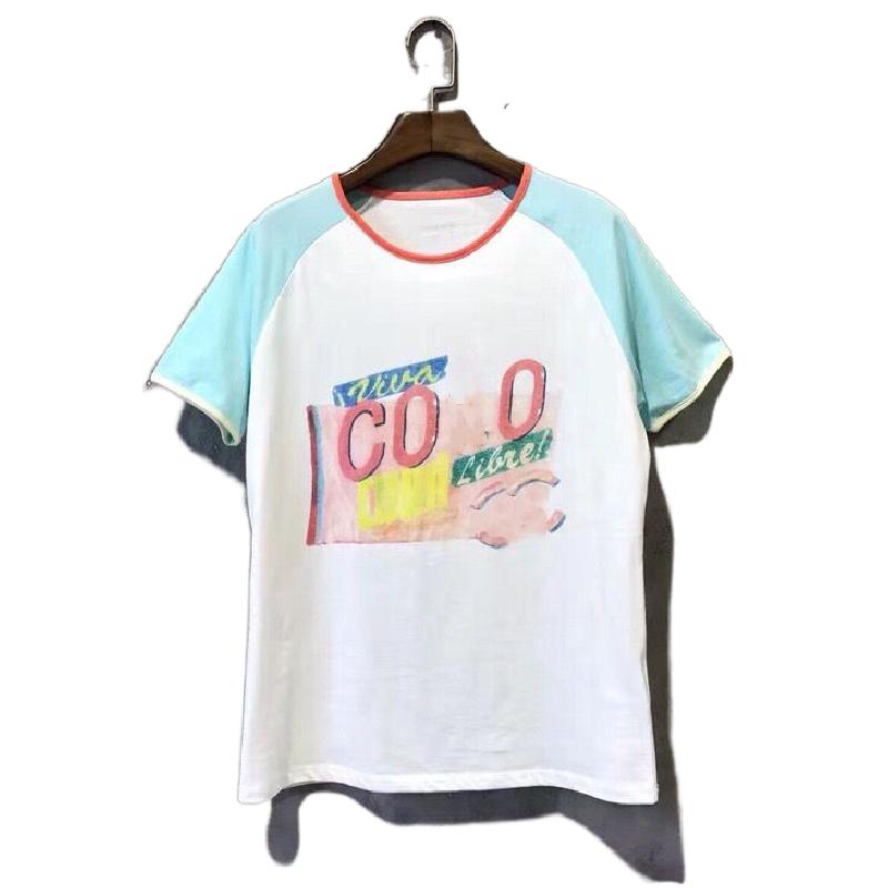 Women fashion o-neck short sleeve color block logo letter print designer summer fresh short sleeve tees t-shirt SML