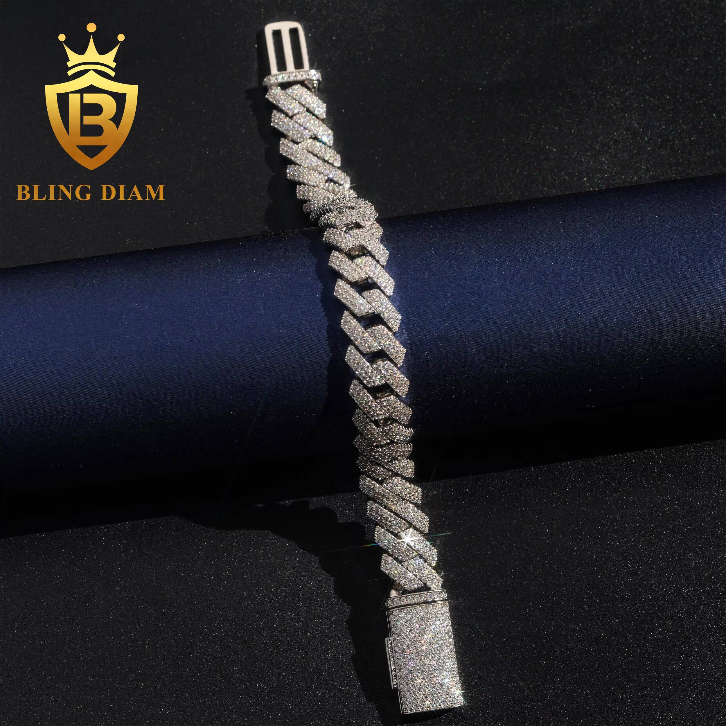 18mm Hip Hop Jewelry 4 Row Iced Out Miami Cuban Link Chain Moissanite 925 Silver Bracelet Necklace for Men