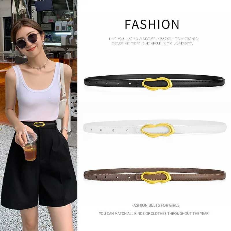 Luxury Fashionable womens thin belt 13cm womens leather denim belt simple and versatile style shiny gold buckle metal ring leat Y251210