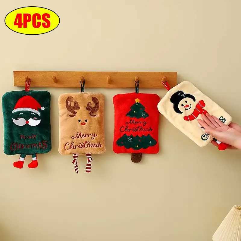 Xmas Cute Hanging Hand Towel Thick Coral Fleece Absorbent Quick-Dry Kitchen Rag Christmas Home Decor Friend Gift C251210