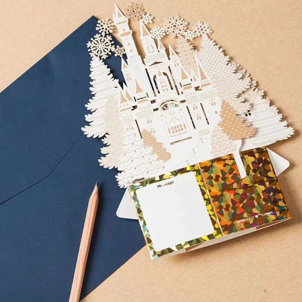 3D Christmas Greeting Cards Hot Stamped -Up New Year Cards Laser E Paper Carving Thank You Letter Friend H251210
