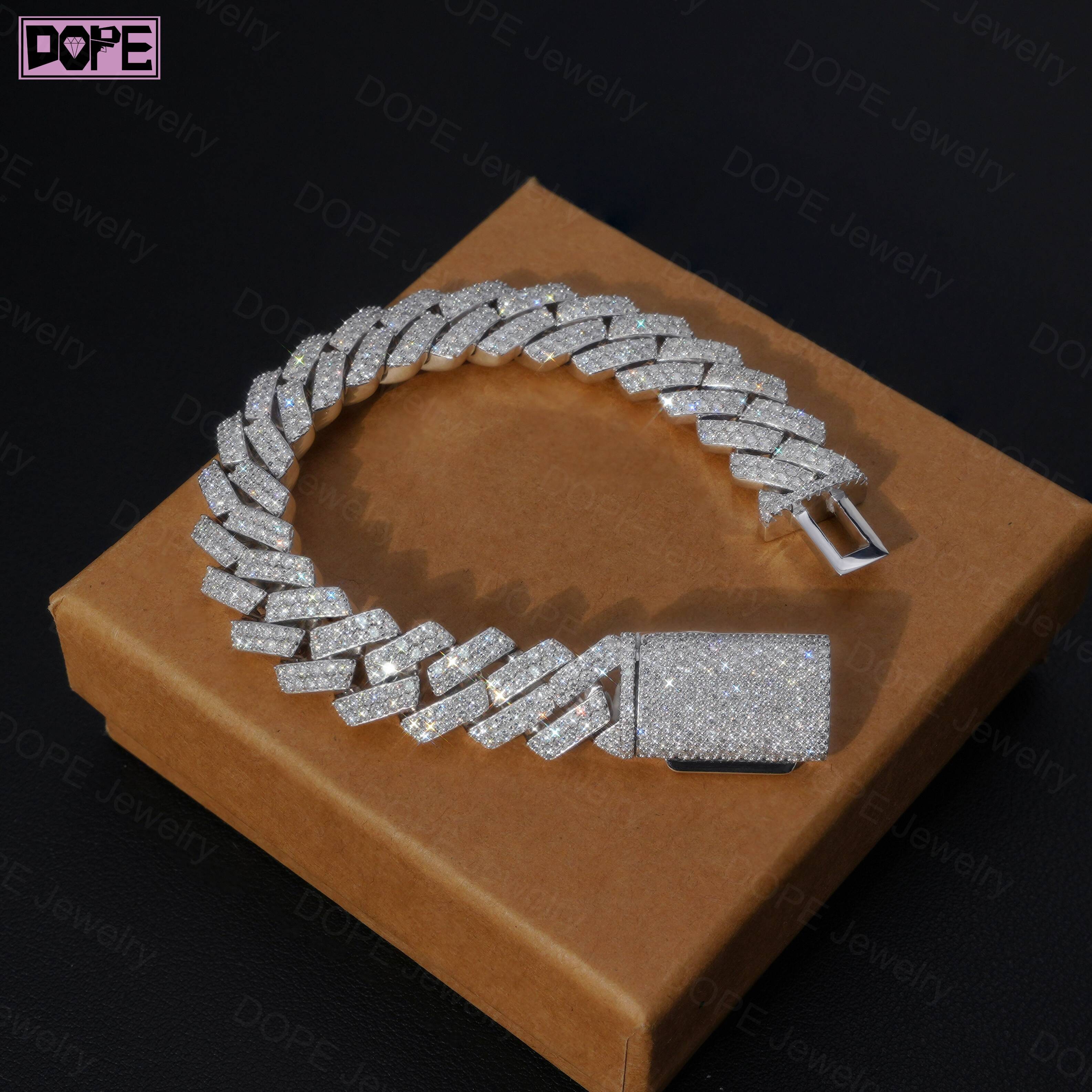 Hiphop 12mm Moissanite Cuban 925 Sterling Silver 2Rows VVS Moissanite Diamond Iced Out Moissanite Cuban Bracelet