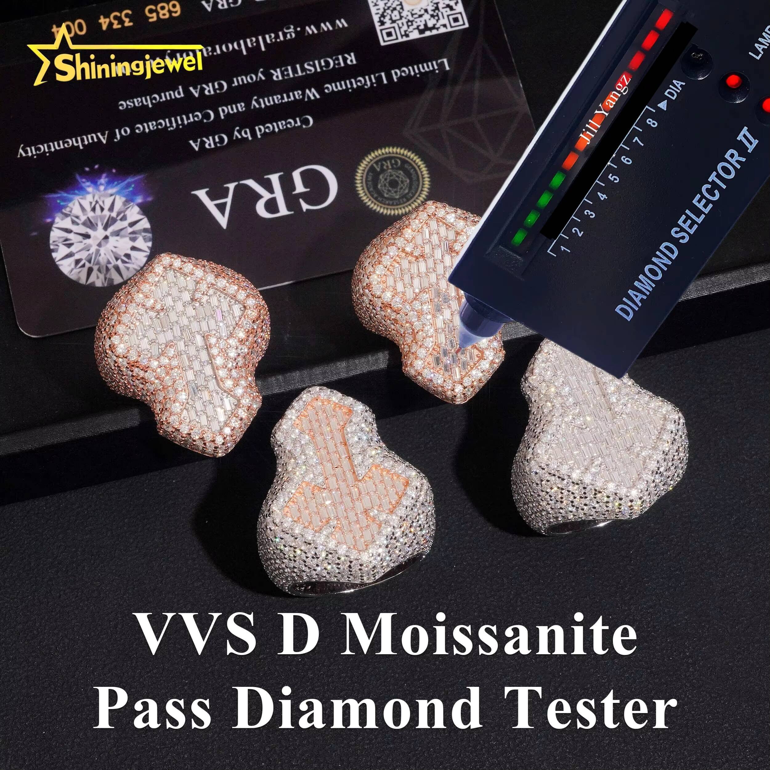 IG Hot Selling 2 Tone Plated Baguette Moissanite Ring Hip Hop Cross Ring Stocks 925 Silver Fully Iced Championship Ring VVS GRA