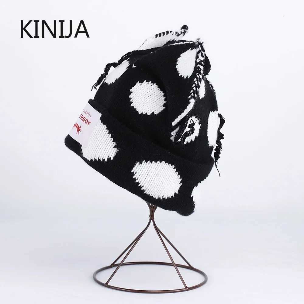 Luxury Winter Cat Ear Skullies Cute Women Fox Hat Crochet Knitted Hat Costume Beanie Hats Women Christmas Gift Hip-hop Cap Cold Hat Y251209