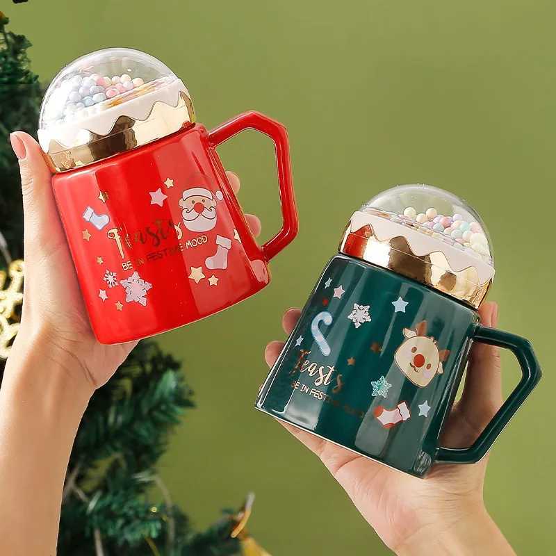 Creative Ceramic Christmas Mugs Set with Lid And Santa Claus Spoon Xmas Gift Coffee Milk Drinking Cup for Home Office C251210