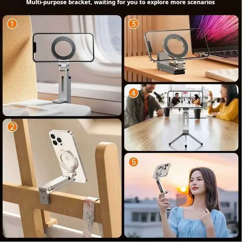 For Plane Phone Holder Portable Magnetic Phone Holder Aluminum Alloy 360 Rotating Foldable Tripod for Travel/Car/Desk C251210