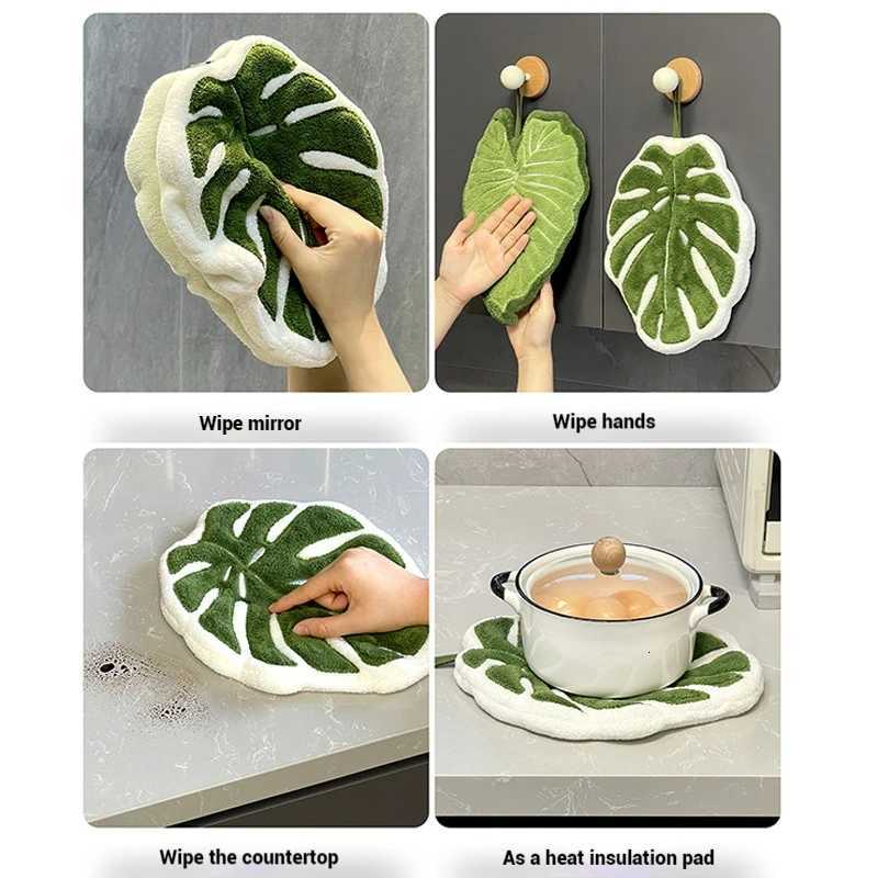 Kitchen Washing Hands Towel Absorbent Leaf Hand Towels Bathroom Green Plant Handkerchief Cleaning Tools C251210