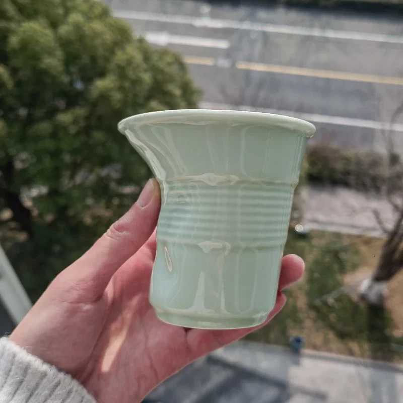 67oz Korean Style Cups and Mugs Coffee Mug White Ceramic Nordic Wrinkle Cup 200ml Drinking Coffe Tumbler English Letter Gift C251210