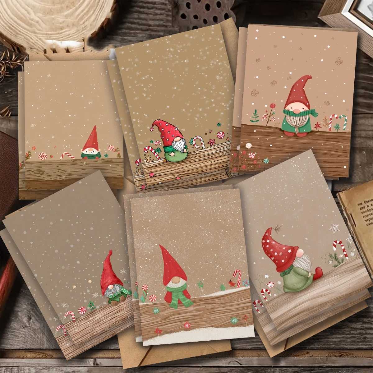 12pcs 6 envelopes 6 cards /24pcs 12 envelopes 12 cards Christmas greeting cards featuring wearing a red hat postcard H251210