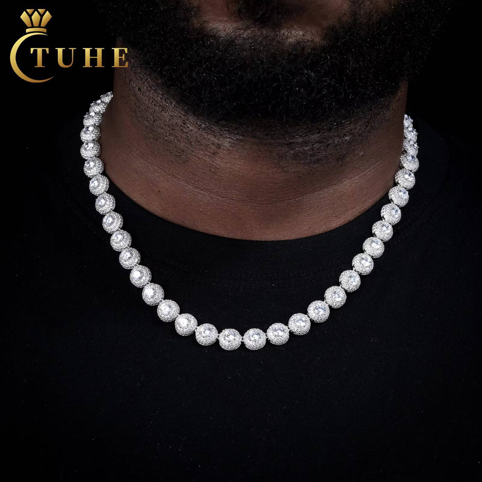 Fashion Hip Hop Jewelry 10mm 925 Sterling Silver Micro Paved VVS Moissanite Diamond Iced Out Halo Tennis Chain for Men