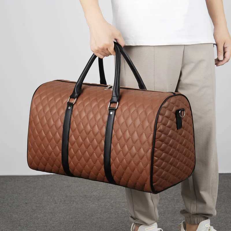 Travel Tote Business Large Capacity Handbag Gym Fitness Man PU Leather Lingge Duffle Lage Sports Weekend Outdoor Boarding Bag Y251209