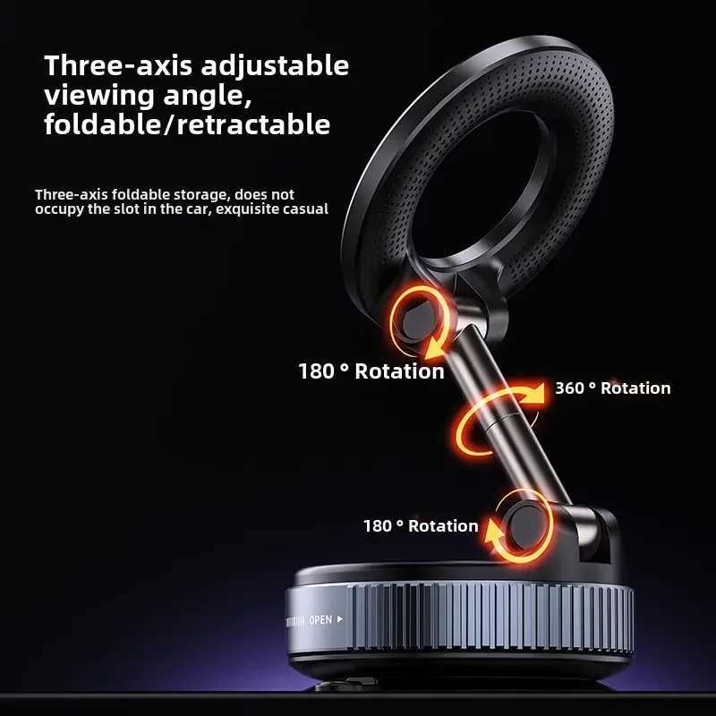 Foldable magnetic car phone holder vacuum suction cup rotating 360 suitable for mti angle adjustment of vehicles and walls C251210
