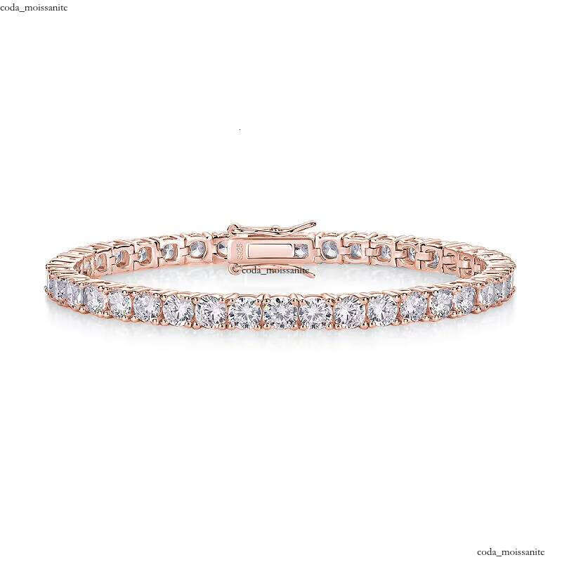 VVS Moissanite Classic S925 Sterling Silver Tennis Bracelet with D Color VVS1 Sand Stone 18k Rose Gold Unisex Jewelry