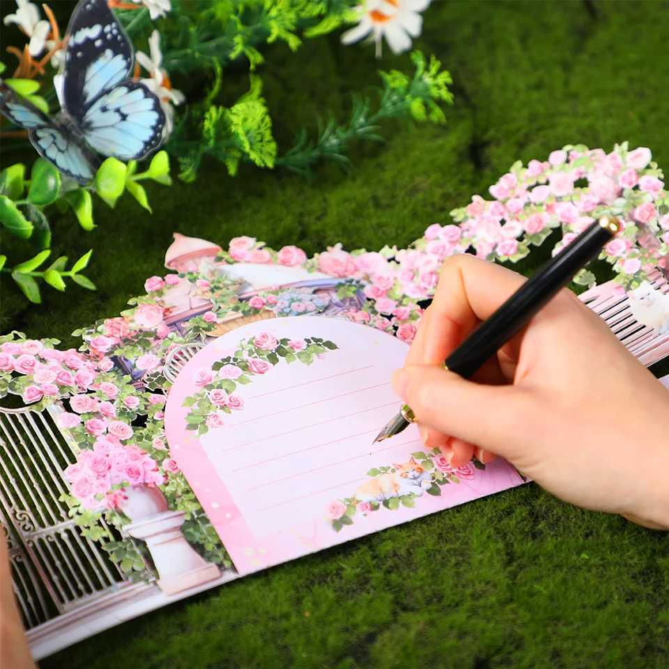 Rose Garden -up greeting card birthday anniversary gift for your lover mother tea Spring cfortable cozy kitten H251210