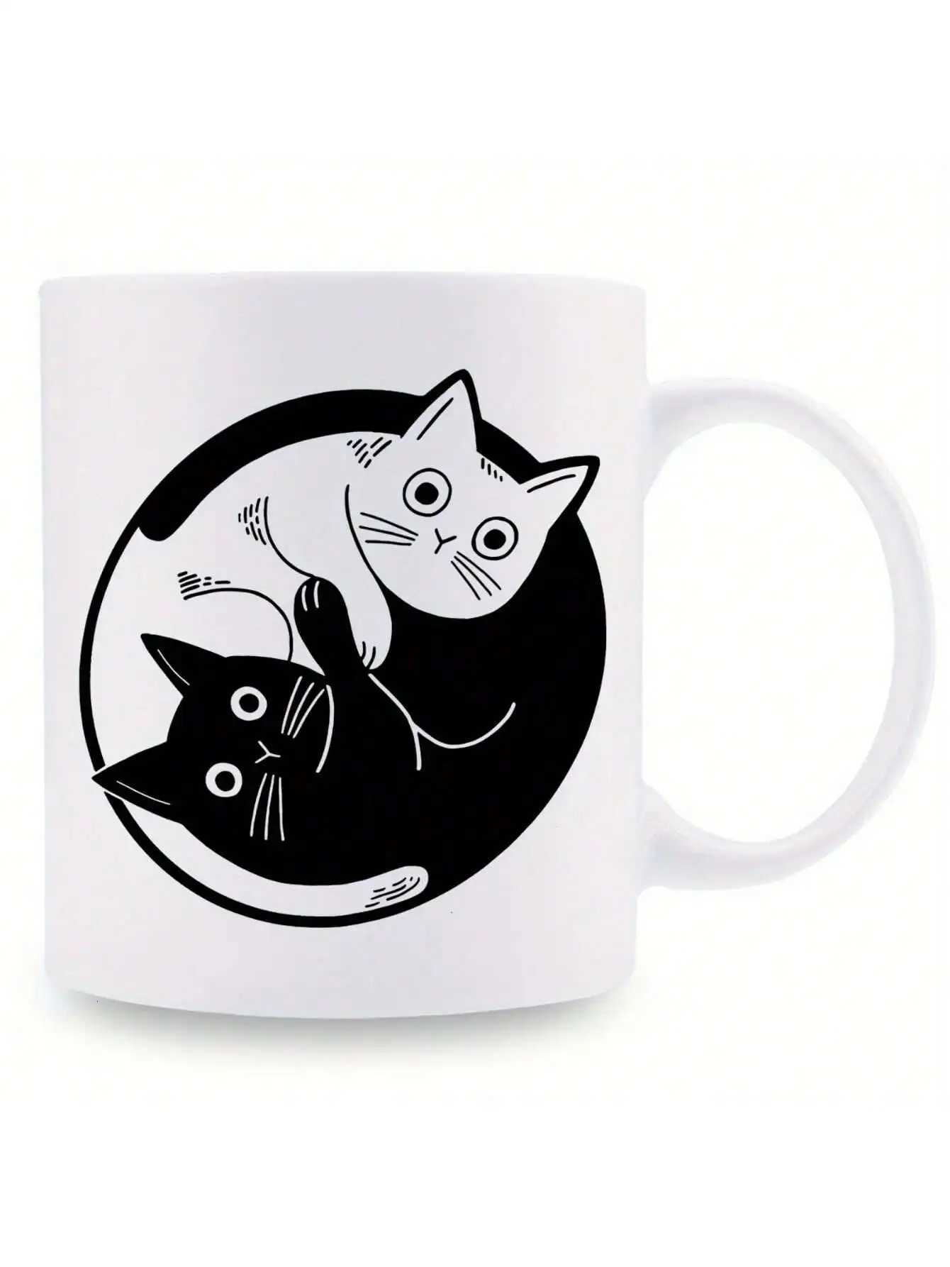 Cute Tai Chi Black-White Cat Coffee Mug 11 Oz Ceramic Tea Cup Decorative Tea Cups Ideal Birthday/ Holiday Gift C251210
