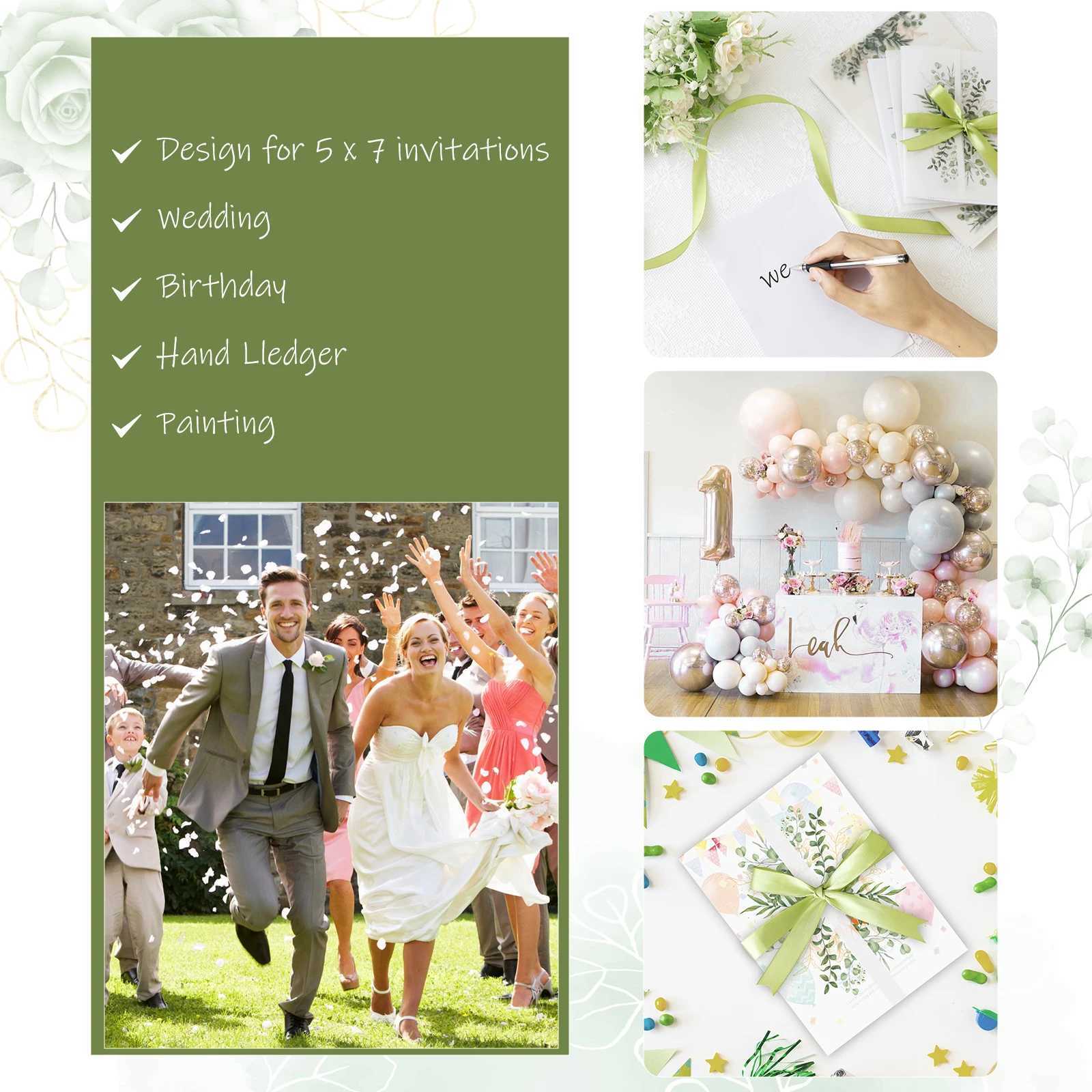 50pcs Folded Vellum Jackets with Ribbon for Wedding Invitations Card Birthday Party Baby Shower Cards Craft Paper Wraps H251210