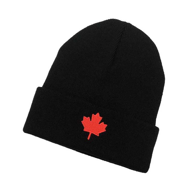 Luxury Autumn Winter CA Red Maple Leaf Embroidered Knitted Acrylic Beanies Hat Men and Women Casual All Match Warm Wool Cold Caps W125 Y251209