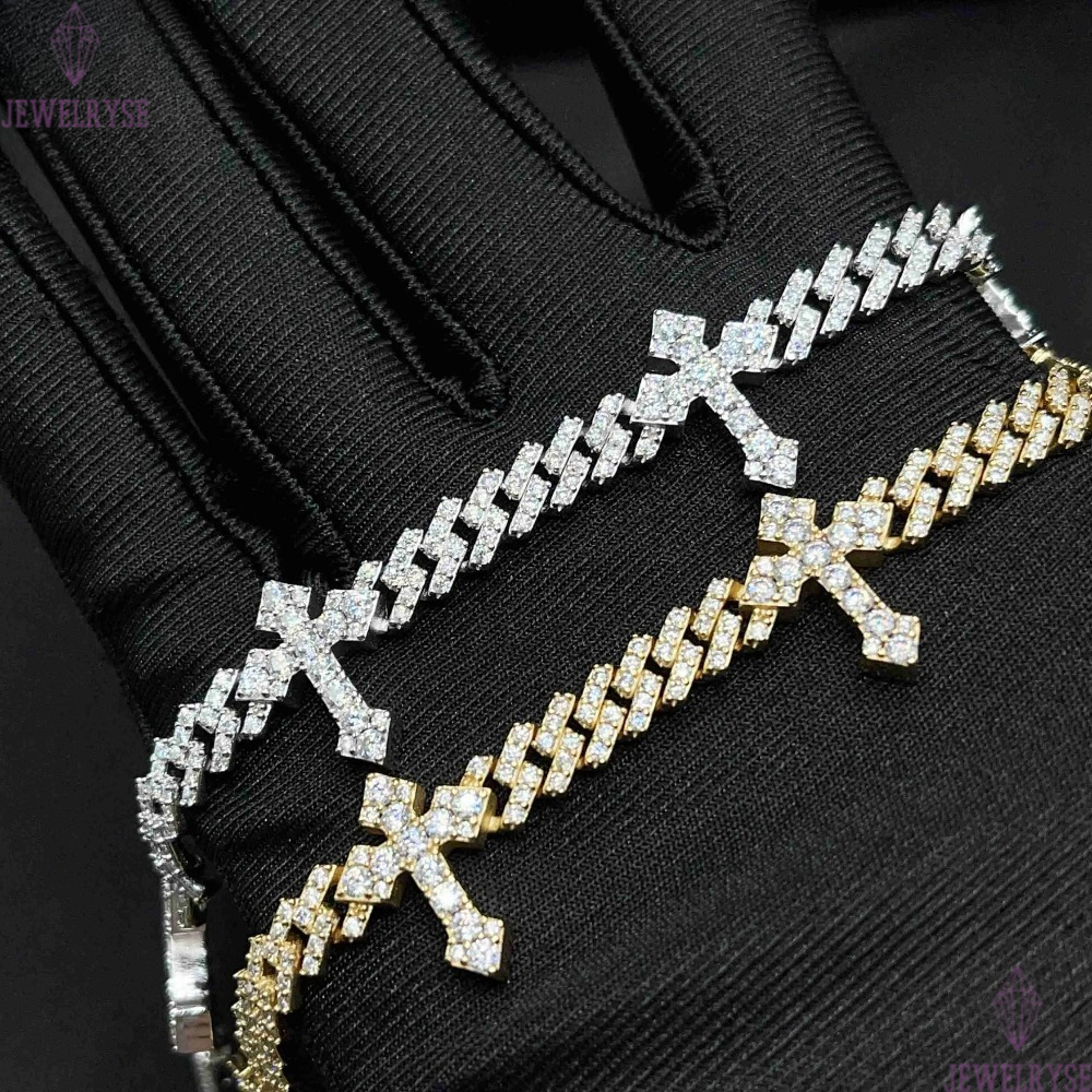 6mm Hip Hop Style Cross Cuban Link Bracelet Rappers 925 Silver Iced out Moissanite Pass Diamond Tester Jewelry for Men Women