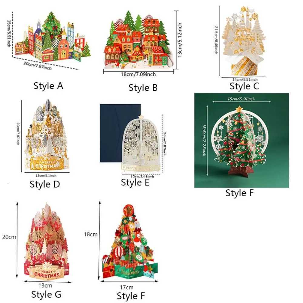 3D Christmas Greeting Cards Hot Stamped -Up New Year Cards Laser E Paper Carving Thank You Letter Friend H251210